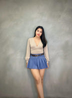 Looks bodysuit manga larga cuello en V beige