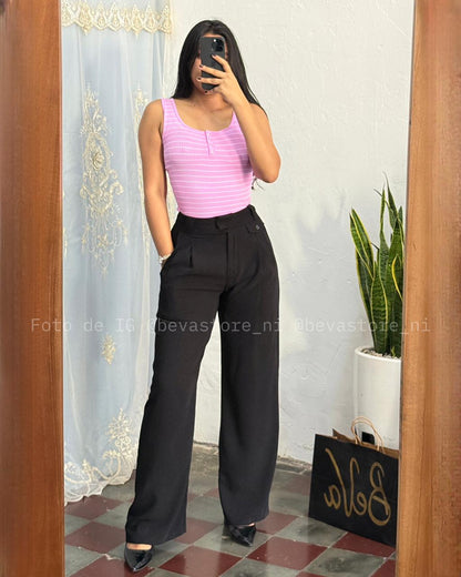 Crop top de rayas sin mangas con ojal