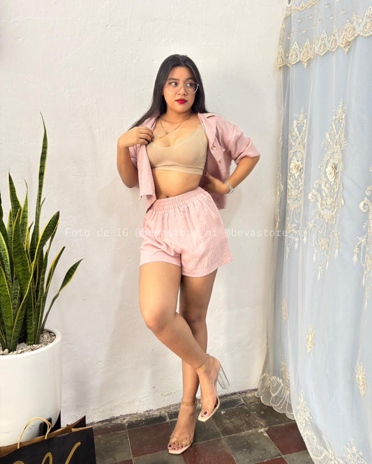 Conjunto Britany rosa de lino