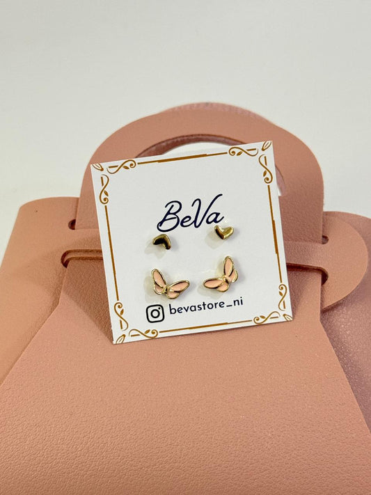 Aretes de corazón y mariposa dorados