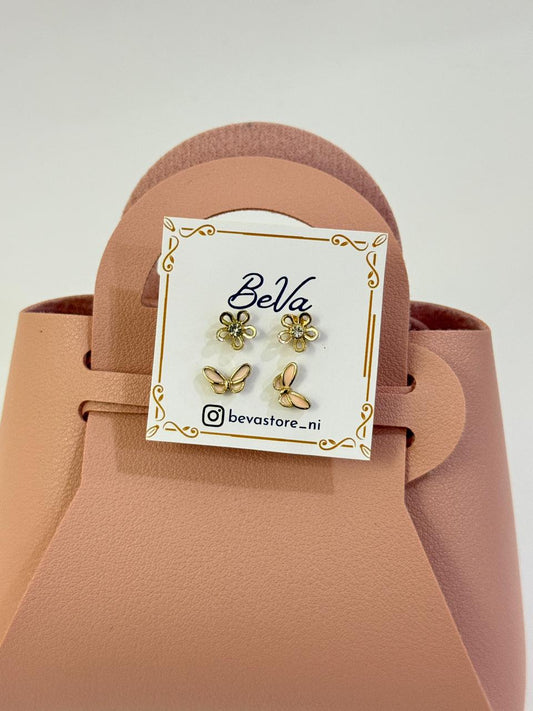 Aretes de flor y mariposa dorados