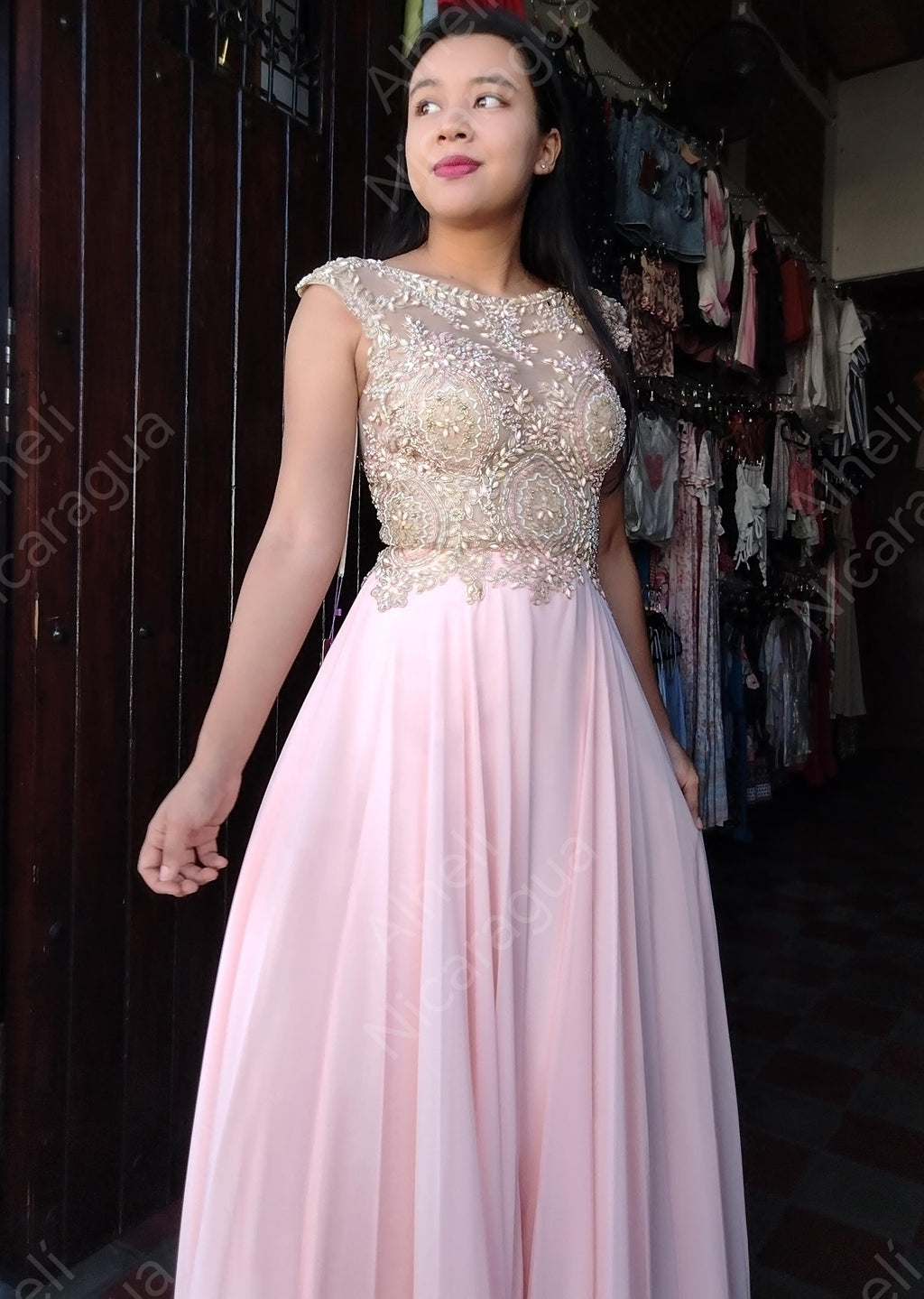 Vestido color Blush Rosa brillante Abby Paris