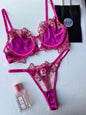 Lenceria rosado bloque de color calado y bordado 2 piezas