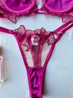 Lenceria rosado bloque de color calado y bordado 2 piezas