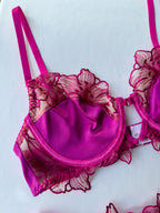 Lenceria rosado bloque de color calado y bordado 2 piezas