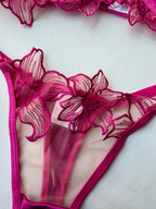 Lenceria rosado bloque de color calado y bordado 2 piezas