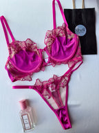 Lenceria rosado bloque de color calado y bordado 2 piezas