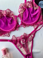 Lenceria rosado bloque de color calado y bordado 2 piezas