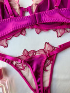 Lenceria rosado bloque de color calado y bordado 2 piezas