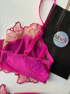 Lenceria rosado bloque de color calado y bordado 2 piezas