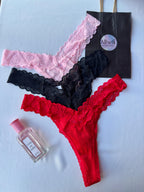 Set de 3 tangas con parches de encaje para mujer para el Día de San Valentín