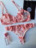 Lencería con bordado floral romántica 2 piezas