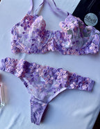 Lencería con bordado floral romántica 2 piezas