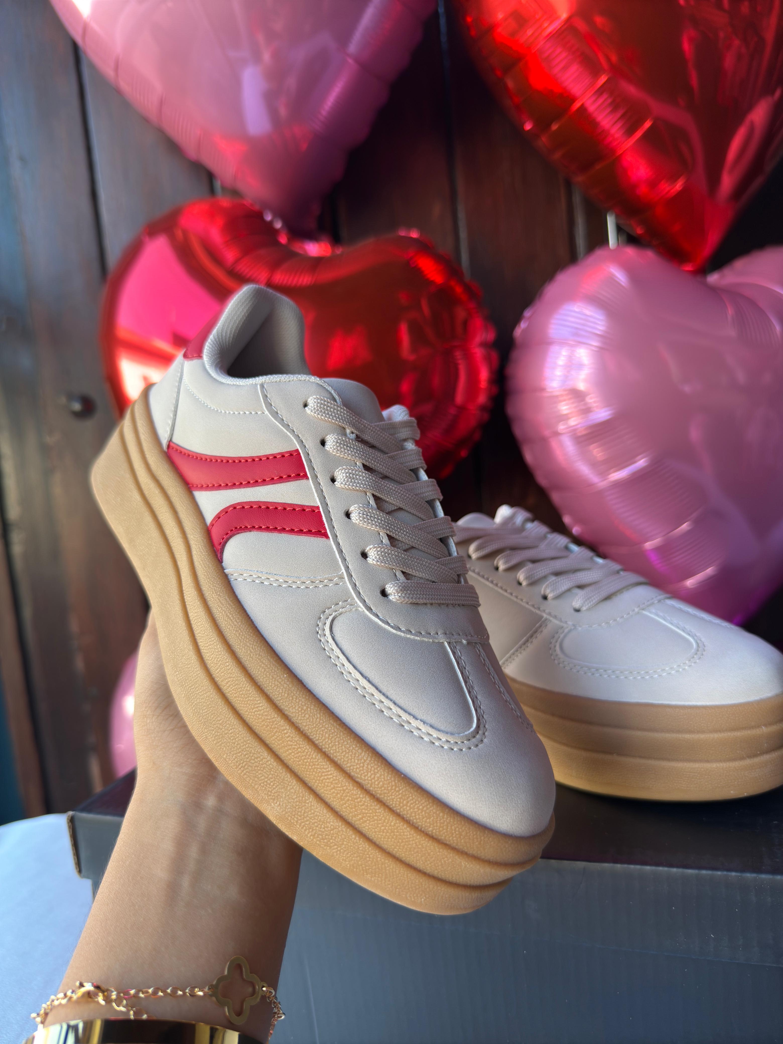 Tennis Sneakers de plataforma blanco y rojo