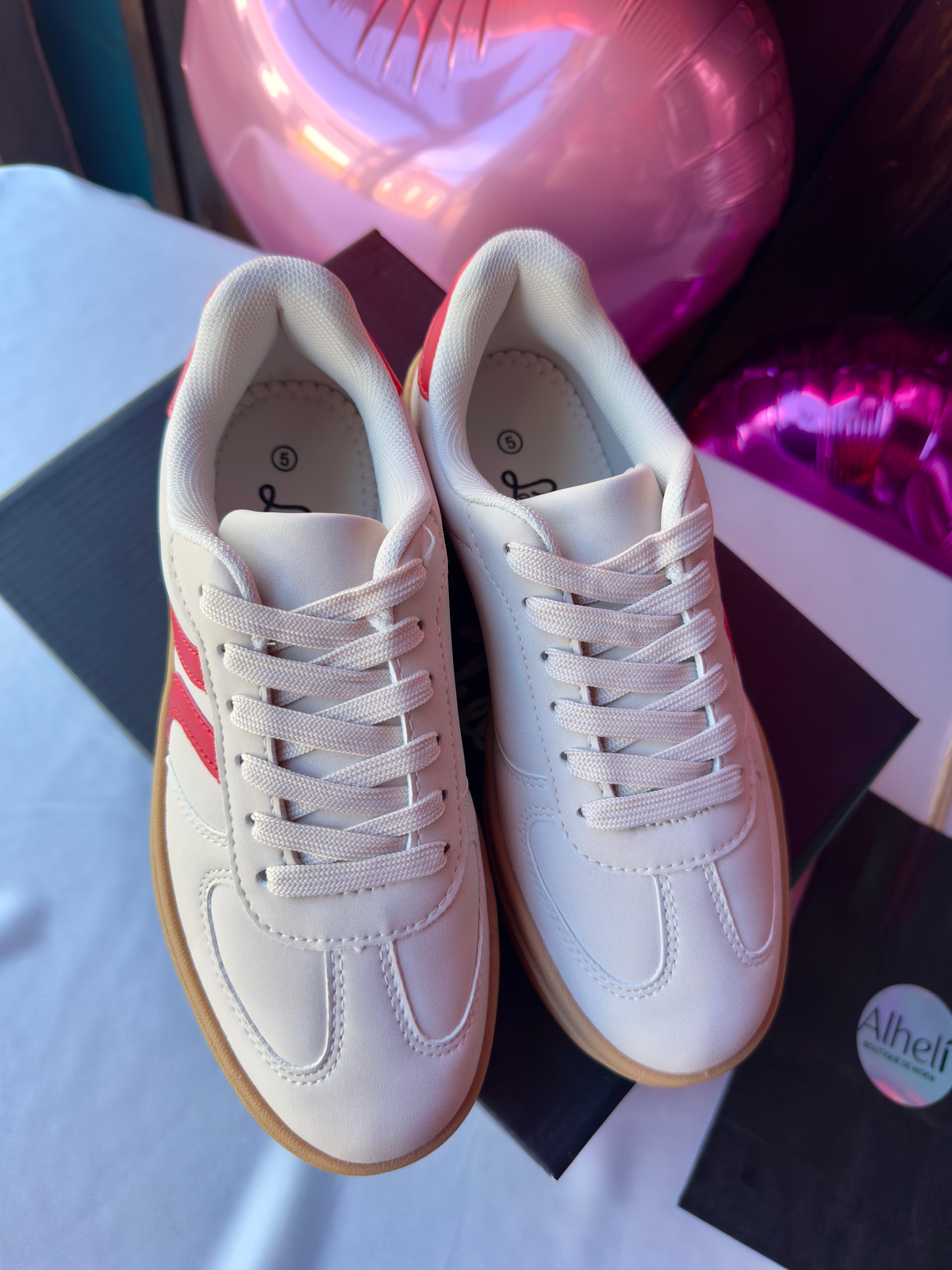 Tennis Sneakers de plataforma blanco y rojo