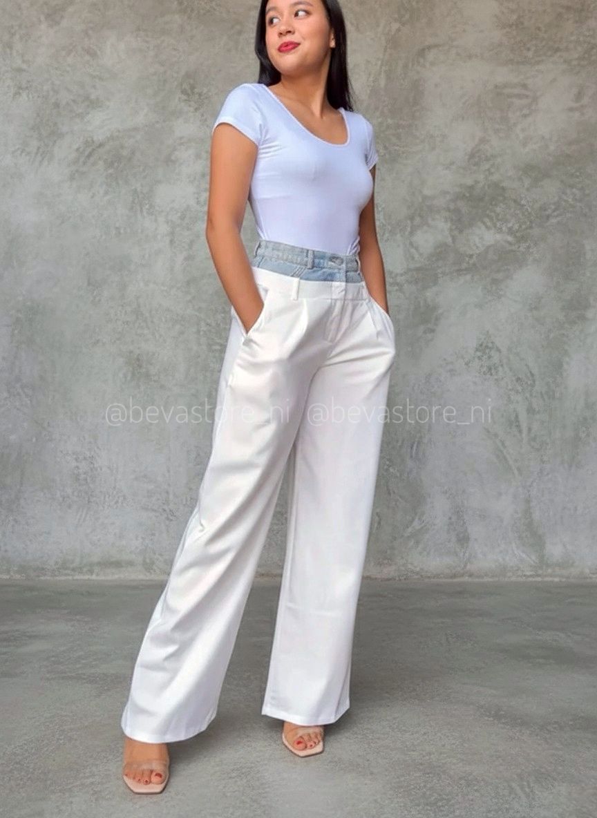 Pantalón Wide Leg Color Ivory con Jeans