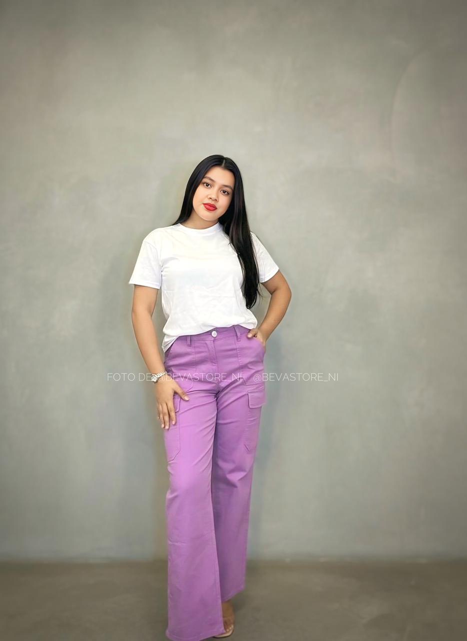 Pantalón Nicole casual cargo lila