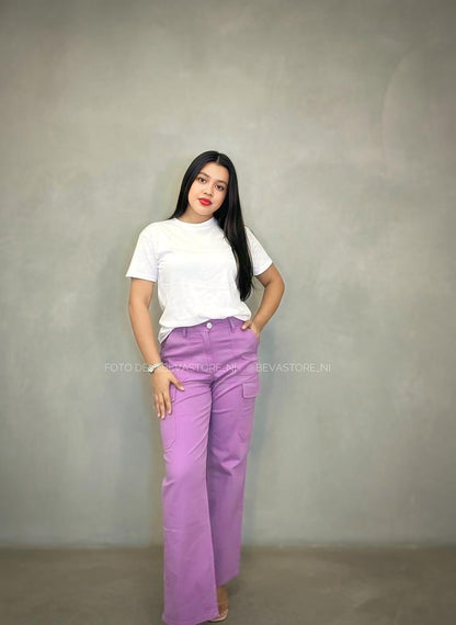 Pantalón Nicole casual cargo lila