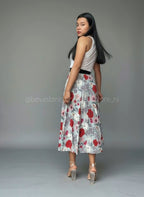 Falda midi gris claro floral