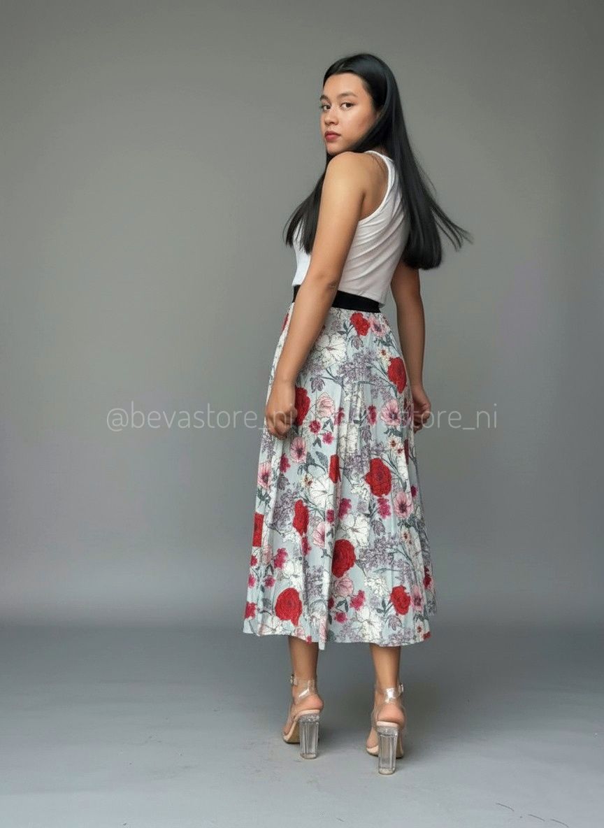 Falda midi gris claro floral