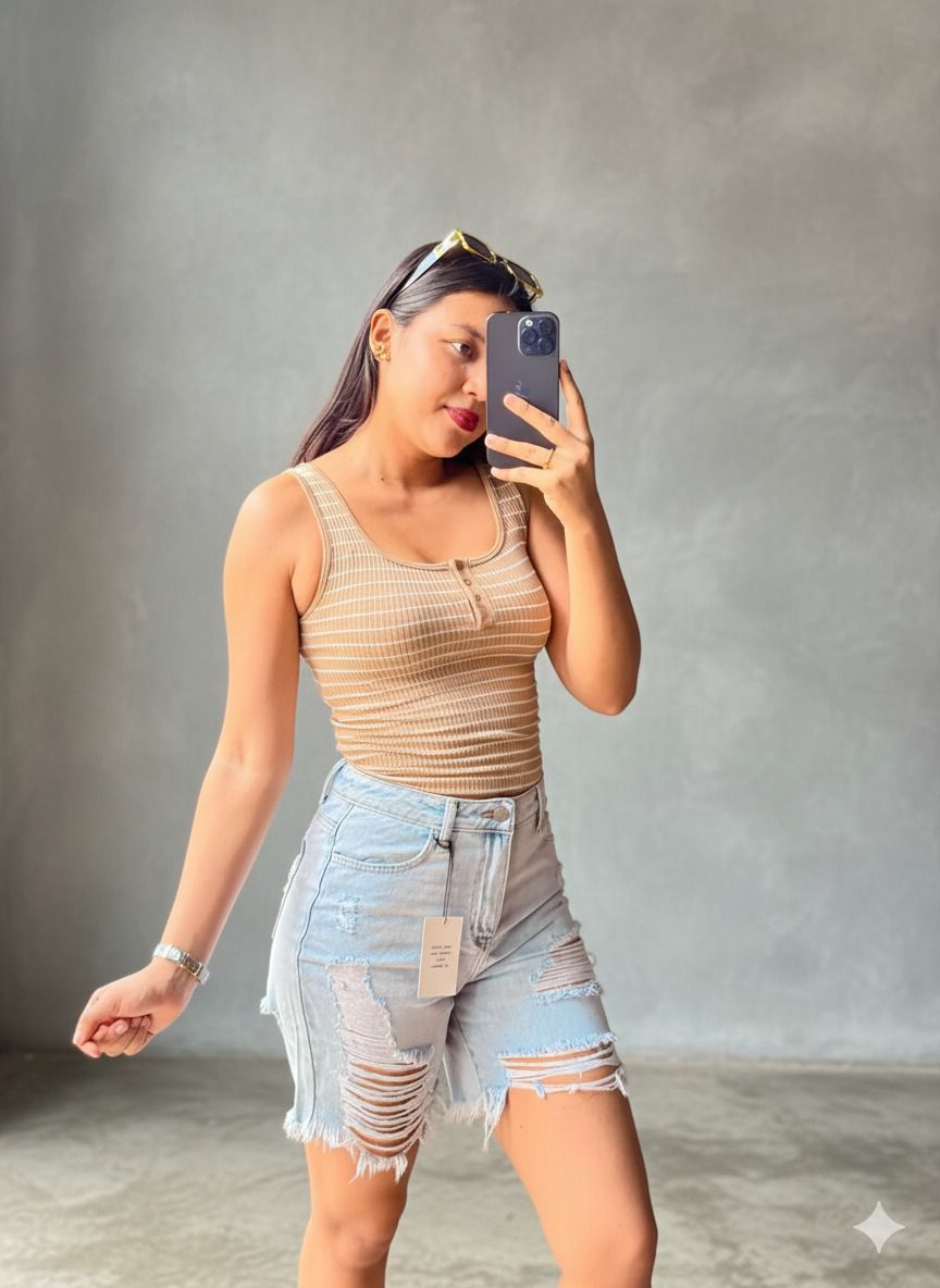 Short Jeans Azul Talle alto Rasgado/Deshilchado