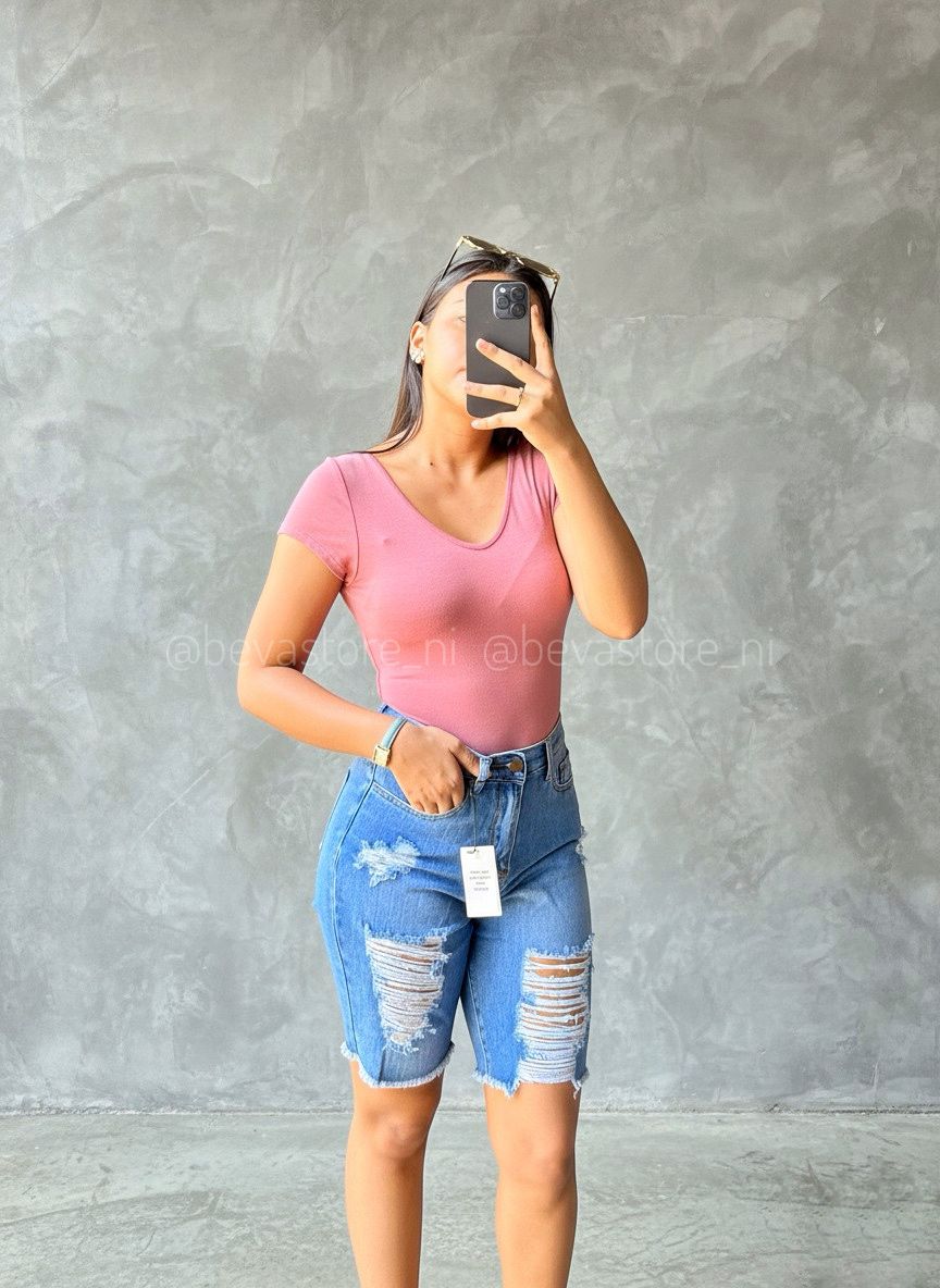 Short Jeans Azul Talle alto Rasgado/Deshilchado