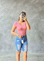 Short Jeans Azul Talle alto Rasgado/Deshilchado