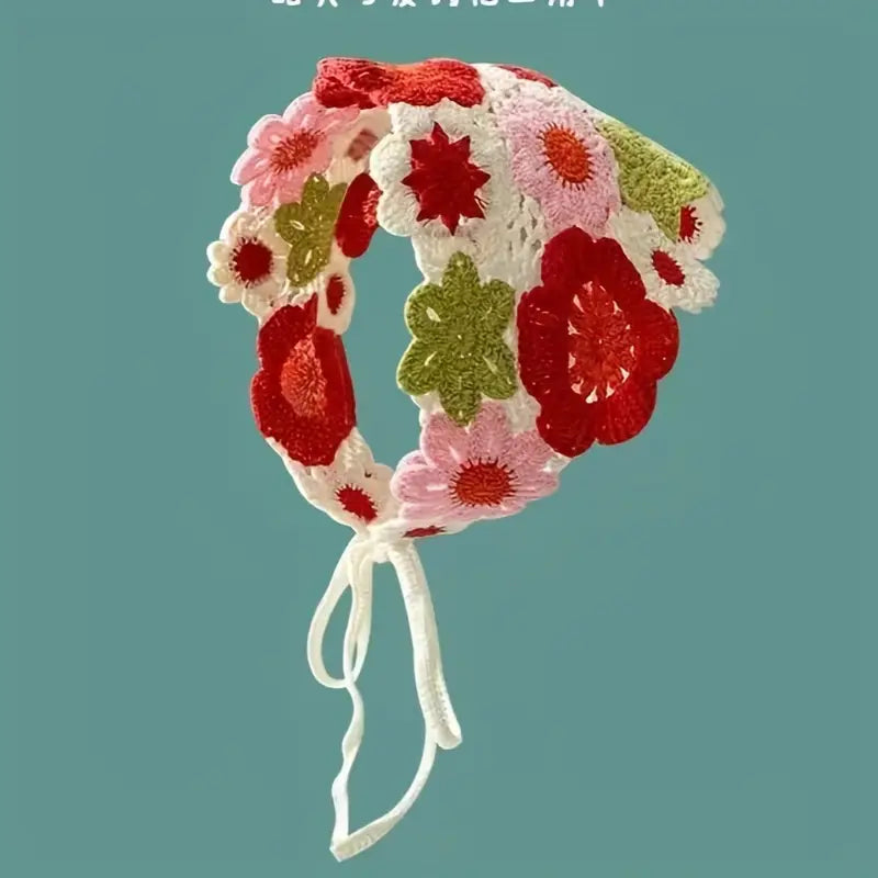 Diadema de Crochet de estampado floral rojo