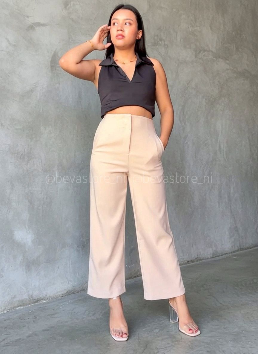 Pantalón de vestir wide leg beige