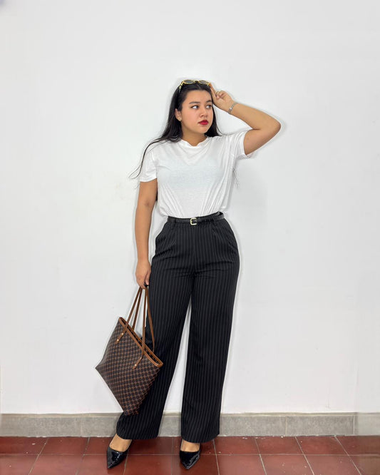 Pantalón Tania negro con rayas