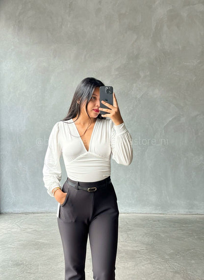 Bodysuit manga larga cuello en V