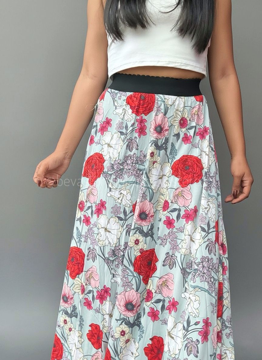 Falda midi gris claro floral