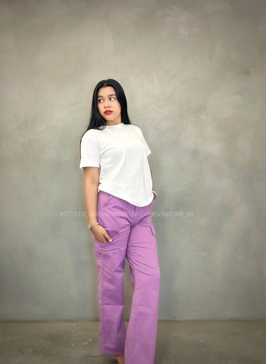 Pantalón Nicole casual cargo lila