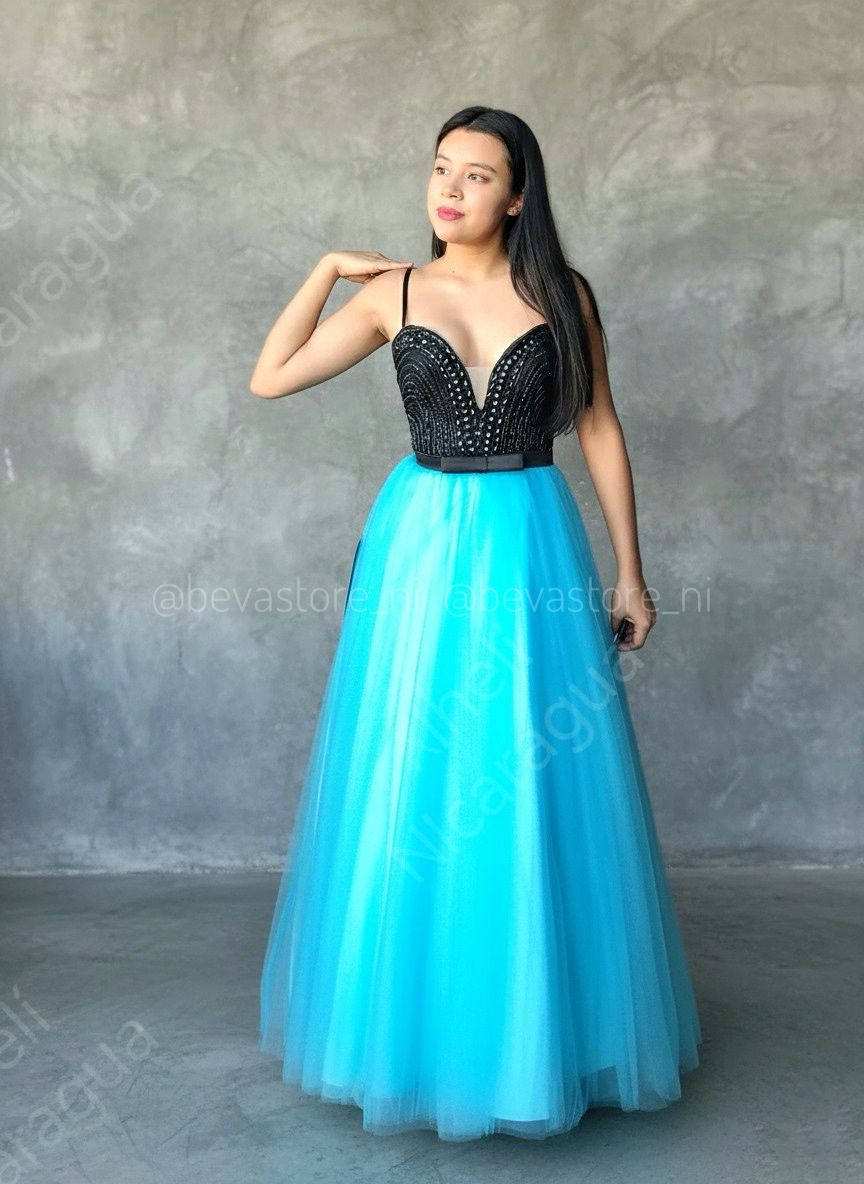 Vestido celeste con negro Lucci Lu