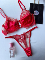 Lenceria rosado bloque de color calado y bordado 2 piezas