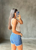 Short Jeans Azul Lavado Talle alto