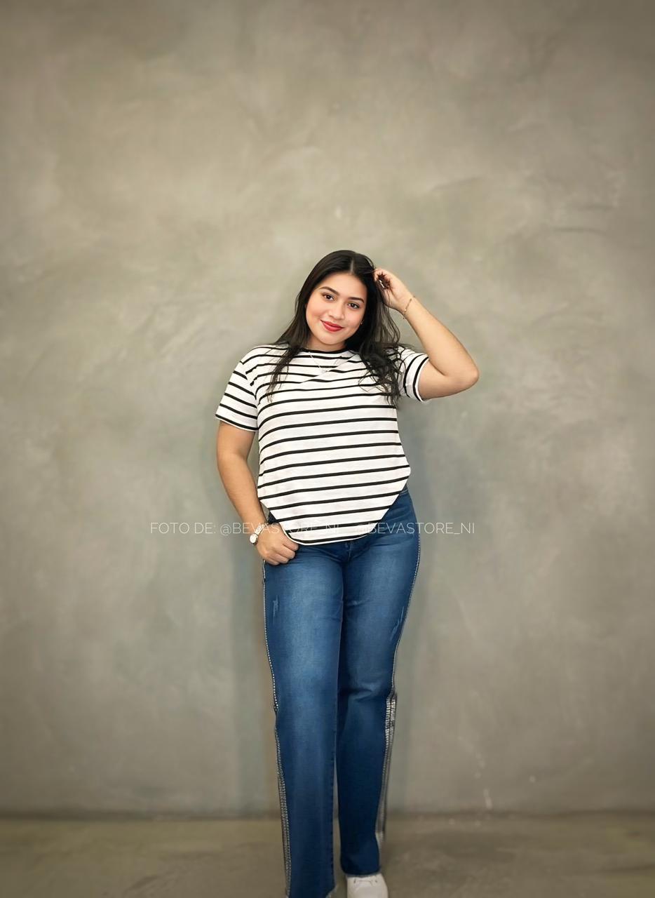 Pantalón Recto azul con brillos