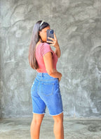 Short Jeans Azul Talle alto Rasgado/Deshilchado