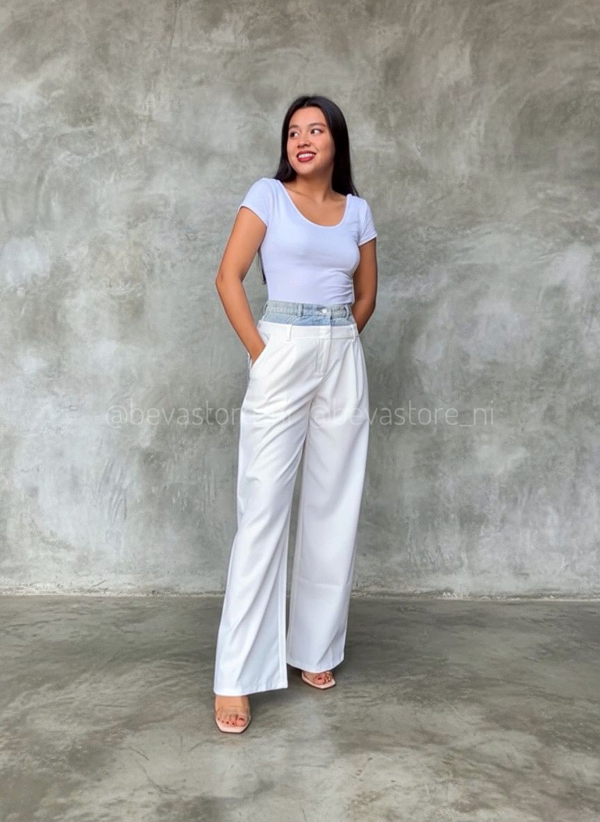 Pantalón Wide Leg Color Ivory con Jeans